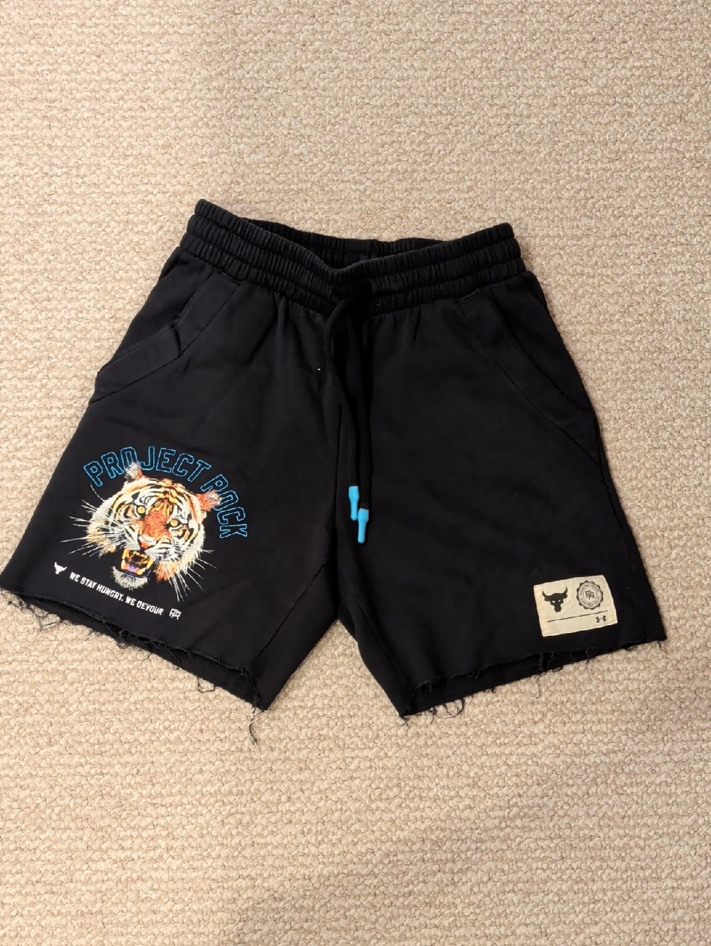 Under Armour Black Men's 'Project Rock' Tiger Graphic Shorts with Blue Accents